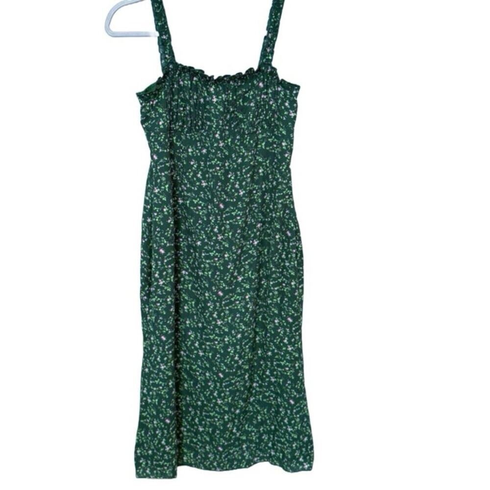 RIHOAS Floral Green Midi Sundress Sz Medium Ruffle sleeve Cottagecore whimsical